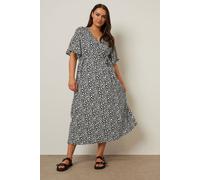 Yours Curve Abstract Print Wrap Midaxi Dress - Women's - Plus Size Curve Black