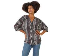 Abstract Print Zip Front Stretch Top Roman Black 18