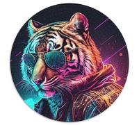 Abstract Psychedelic Tiger Adult Jigsaw Puzzles 1000 Pieces 1000Pc Adults Round Jigsaw Puzzle Relax & Challenge, Colorful Home Decor Art, for Friends (Size 67.5x67.5cm)