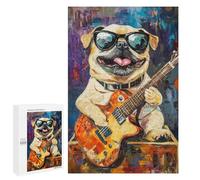 Abstract Pug Playing Guitar Art Print Puzzle 1000 Teile Schwer Puzzle Spielzeug Lernspiel Impossible Herausforderungsspielzeug Für Erwachsene Kinder 1000 PCS