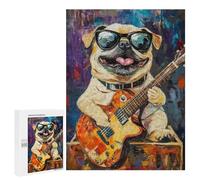 Abstract Pug Playing Guitar Art Print Puzzle 1000 Teile Schwer Puzzle Spielzeug Lernspiel Impossible Herausforderungsspielzeug Für Erwachsene Kinder 500 PCS