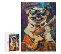 Abstract Pug Playing Guitar Art Print Puzzle 1000 Teile Schwer Puzzle Spielzeug Lernspiel Impossible Herausforderungsspielzeug Für Erwachsene Kinder 300 PCS
