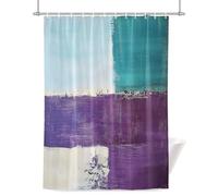 Abstract Purple Shower Curtain for Bathroom, Teal Blocks Modern Geometric Minimalist Waterproof Cloth Fabric Bathroom Accessories Set with 12 Rust Proof Plastic Hooks, 72” x 84”