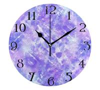 Abstract Purple Tie Dye Marble Print Wall Clock Silent Non-Ticking Round Wall Clock 25cm Easy to Read Decorative Clocks for Living Room Dinning Kitchen Home Battery Operated