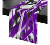 Abstract Purple Waves Table Runner 70 Inches Long, Minimalist Purple Black White Crossed Lines Washable Table Runners Heat-Insulation Kitchen Dining Table Decorations for Home Party Decor, 13"x70"
