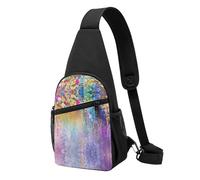 Abstract Purple Weeping Flower Casual Sling Bag Crossbody Shoulder Pack,Durable Polyester Chest Bag with Multiple Pockets and Key Holder,Adjustable Strap for Men Women