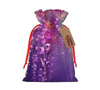 Abstract Purple Weeping Flower Christmas Gift Bags with Tags & Ribbon Ties, Personalized Santa Sack Xmas Treat Pouch Party Favor Bags Drawstring Christmas Sacks for Holiday Presents Storage Small