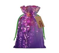 Abstract Purple Weeping Flower Christmas Gift Bags with Tags & Ribbon Ties, Personalized Santa Sack Xmas Treat Pouch Party Favor Bags Drawstring Christmas Sacks for Holiday Presents Storage Small
