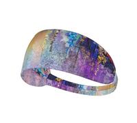 Abstract Purple Weeping Flower Printed Running Headband Women, Foldable Adjustable Width, Non Slip for Workout Washing and Spa