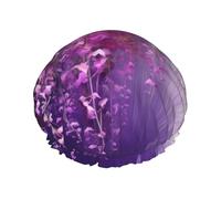 Abstract Purple Weeping Flower Shower Caps for Women Reusable Waterproof Shower Bonnet Large Elastic Bath Caps Double Layers Bathing Hair Caps Designed for all Hair Lengths with PEVA Lining