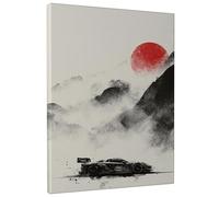 Abstract Racing Car Wall Art, Red Black Sunset Canvas Prints, Modern Home Decor for Living Room, Bedroom, Office, Wrapped Canvas 16x20 Inch