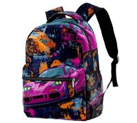 Abstract Racing Cars Bright Background University Laptop Backpack, Travel Bag Large Capacity & Adjustable Strap