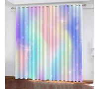 Abstract Rainbow 3D Super Soft Kids Blackout Curtains, Modern Gradient Bedroom Living Room Thermal Insulated Blockout Eyelet Ring Top Room Darkning Curtains 130W x 240H