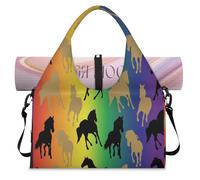 Abstract Rainbow Horse Sports Duffle Bag with Shoe Compartment Rainbow Animal Weekend Overnight Bags Tote Cabin Luggage Bag for Gym Yoga Travel