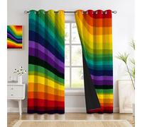 Abstract Rainbow Stripes Blackout Curtains For Bedroom 54 Inch Drop Eyelet Curtains For Living Room Nursary Hand-Drawn Geometric Thermal Insulated Noise Window Curtain 2 Panels Purple-Green