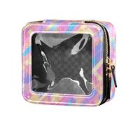 Abstract Rainbow Stripes Cute Clear Makeup Bag for Purse for Women Portable Cosmetic Organizer Toiletry with Zipper, Pink Glitter Texture Blush, One Size
