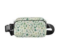 Abstract Rainbow Stripes Men Women Cute Waist Bag Fanny Pack for Travel Vacation Running, Tropical Palm Leaves Fern Leaf, One Size