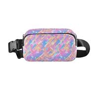 Abstract Rainbow Stripes Mini Waist Pack Crossbody Bag with Adjustable Strap for Travel Shopping Running, Pink Glitter Texture Blush, One Size