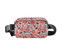 Abstract Rainbow Stripes Mini Waist Pack Crossbody Bag with Adjustable Strap for Travel Shopping Running, Red Roses with Eyeballs and Black Crows, One Size