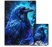 Abstract Raven Blue Flames Jigsaw Puzzles for Adults 1000 Piece Paper Jigsaw Puzzles for Adults Interactive Family Game DIY Home Decor Brain Teaser Gift 1000 PCS(38x26cm)