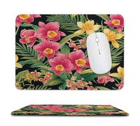 Abstract Realistic Floral Non-Slip Base Mousepad,Colorful Rustic Tropical Jungle Botanical Flower Boho Palm Leaves Stitched Edges for Decoration,Most Types of Mouse 9.4"x7.9"