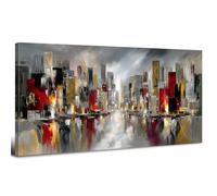 Abstract Red and Gold City Wall Art Abstract Cityscape Canvas Prints for Living Room NYC Skyline Painting Poster Modern New York City Minimalist Artwork Decor for Bedroom Office Home Decoration 20x40"