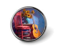 Abstract Red Chair Guitar And Sunflowers Cute Button Pins Round Badge Cool Personalised Pattern Brooches for Bag Hat