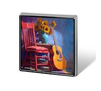 Abstract Red Chair Guitar And Sunflowers Cute Button Pins Square Badge Cool Personalised Pattern Brooches for Bag Hat