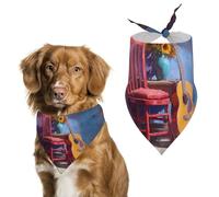 Abstract Red Chair Guitar And Sunflowers Cute Dog Bandanas Adjustable Bibs Puppy Neckerchief for Cat Triangle Pet Scarf Summer