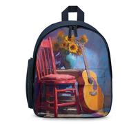 Abstract Red Chair Guitar And Sunflowers Cute Mini Backpack for Women Men Lightweight Shopping Travel Daypack 12.6 In Small Bag