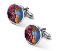 Abstract Red Chair Guitar And Sunflowers Trendy Cufflinks for Men Cuff Links Shirt Suit Accessories Wedding Tuxedo Dress Classic Jewelry