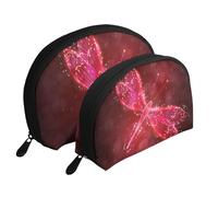 Abstract Red Dragonfly Portable Shell Cosmetic Bag Set - Travel Makeup Organiser with Zipper & Inner Compartments