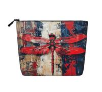 Abstract Red Dragonfly Print Fake Hemp Makeup Bag â€“ Travel Toiletry Pouch for Women, Daily Storage, Business Trips, and More
