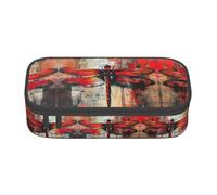 Abstract Red Dragonfly Print Fashionable Functional Pencil Case Convenient Daily Use Storage Makeup Toiletries