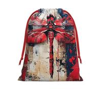 Abstract Red Dragonfly Print Gift Stylish Bags Holiday Parties Wedding Favors Candy Wrapping Storage Reusable
