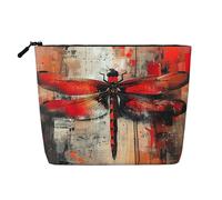 Abstract Red Dragonfly Print Makeup Bag Cosmetic Bag for Women Large Capacity Travel Makeup Bag Zipper Pouch