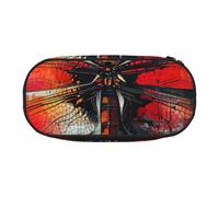 Abstract Red Dragonfly Print Pencil Case Spacious Pen Pouch Zipper High Capacity Makeup Tools Office Supplies, Black, One Size, Cute