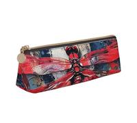 Abstract Red Dragonfly Print PVC Coin Purse Money Bag Makeup Case Pencil Pouch Zipper stationery case Women Men, White, One Size, Simple