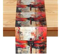 Abstract Red Dragonfly Print Table Runner Kitchen Dining Table decor for Indoor Outdoor Party Dinner 13x72 Inch