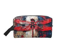 Abstract Red Dragonfly Print Travel Grooming Storage Bag, Reusable Makeup Storage Organizer, Bathroom Supplies