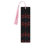 Abstract Red Dragonfly3 Print Wooden Bookmarks Tassel Bookmark Book Marks Reading Accessories,for Book Lovers Teachers