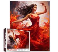 Abstract Red Dress Female Dancer Jigsaw Puzzle 1000 Pieces Puzzles for Adults, Dancing Woman Jigsaw Puzzles for Challenging Family Activity Games DIY Puzzle for Home Wall Decor Gifts-20 x 27 Inches