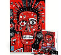 Abstract Red Face with White Details Jigsaw Puzzles for Adults 1000 Piece Memory Fit Quality Print Home Game Santa Present (38x52cm)