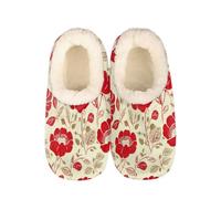 Abstract Red Flowers Floral Printed Slippers for Women Slipper Socks Soft House Slippers Shoes for Bedroom Indoor, Winter Cozy Christmas Gifts