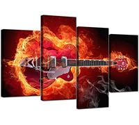 Abstract Red Guitar Canvas Wall Art Pictures 130cm XL Prints Set 4065