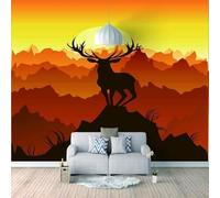 Abstract Red Mountain Moon Deer Modern 3D Wallpaper Premium Textured Silk Neutral Tones Material Ideal for Living Room Bedroom-400cm×280cm