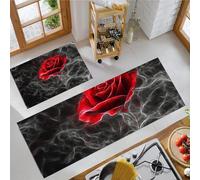 Abstract Red Rose Kitchen Rugs Sets Non Slip Washable Kitchen Mats Anti Fatigue Comfort Smoke Vortex Floor Mats for Laundry, Hallways, Sink 40x60cm+40x120cm Dark Gray