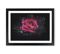 Abstract Red Rose Paint Splash Modern Art Framed Print | A3 Black Framed Wall Art | Ready to Hang | Abstract Floral Picture | Living Room Bedroom Lounge Office