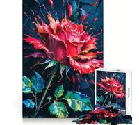 Abstract Red Rose Painting with Splatters Jigsaw Puzzles for Adults 1000 Piece Strong Memory Pastime Game Joyful Challenge Thoughtful Gift (50x75cm)