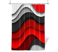 Abstract Red Shower Curtain for Bathroom, Black Gradient Ocean Waves Geometric Modern Waterproof Cloth Fabric Bathroom Accessories Set with 12 Rust Proof Plastic Hooks, 48” x 72”